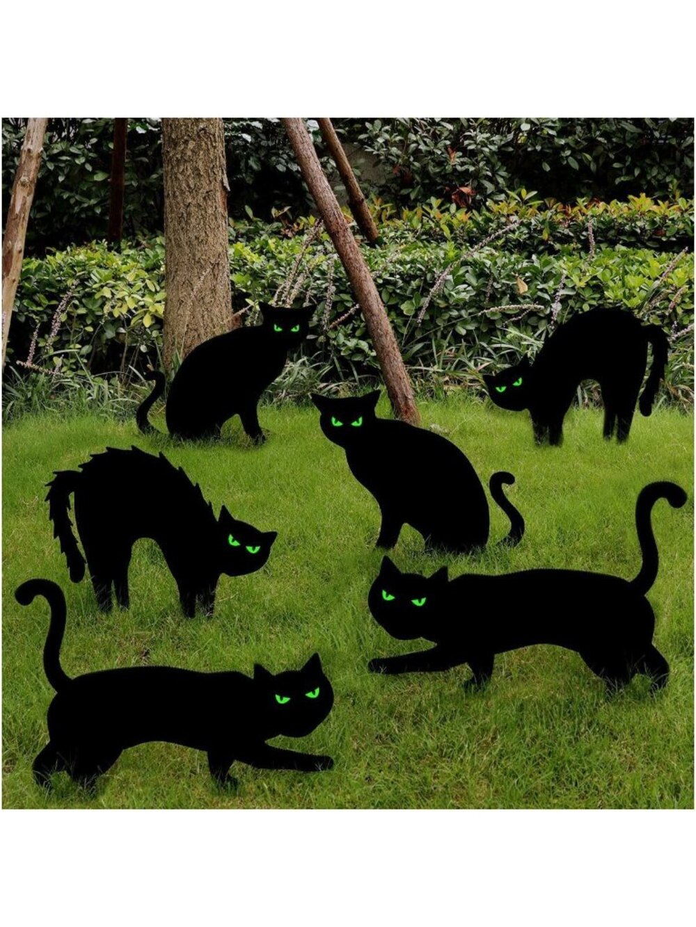 Spooky Black Cat Yard Signs - 6ct Glow-in-the-Dark Halloween Decor, Waterproof